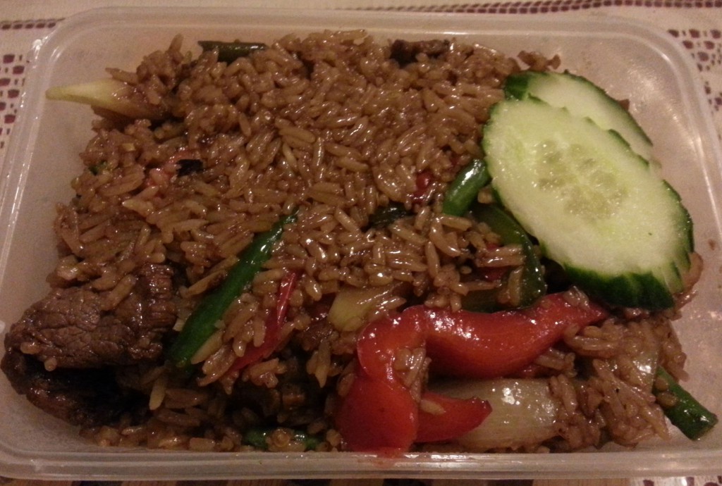 thai spicy fried rice with fresh chilli, garlic, green bean and thai basil