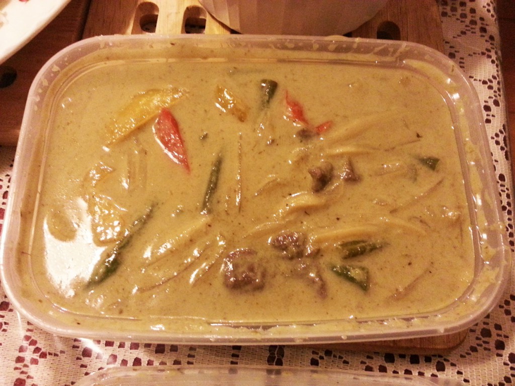 cooked with coconut milk, bamboo shoots, sweet basil, red and green pepper