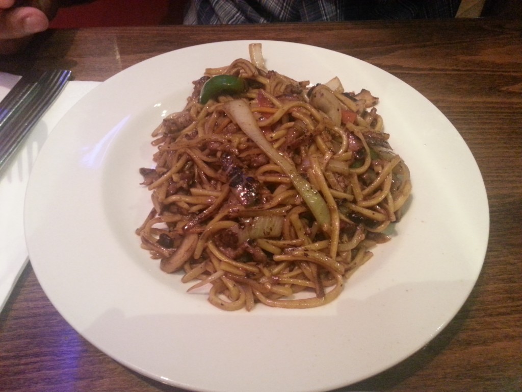 Stir fried spicy noodles with beef