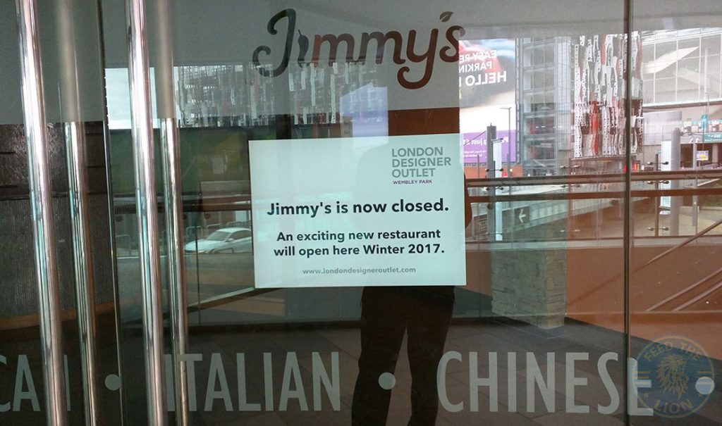 Jimmy's world kitchen Wembley closed down
