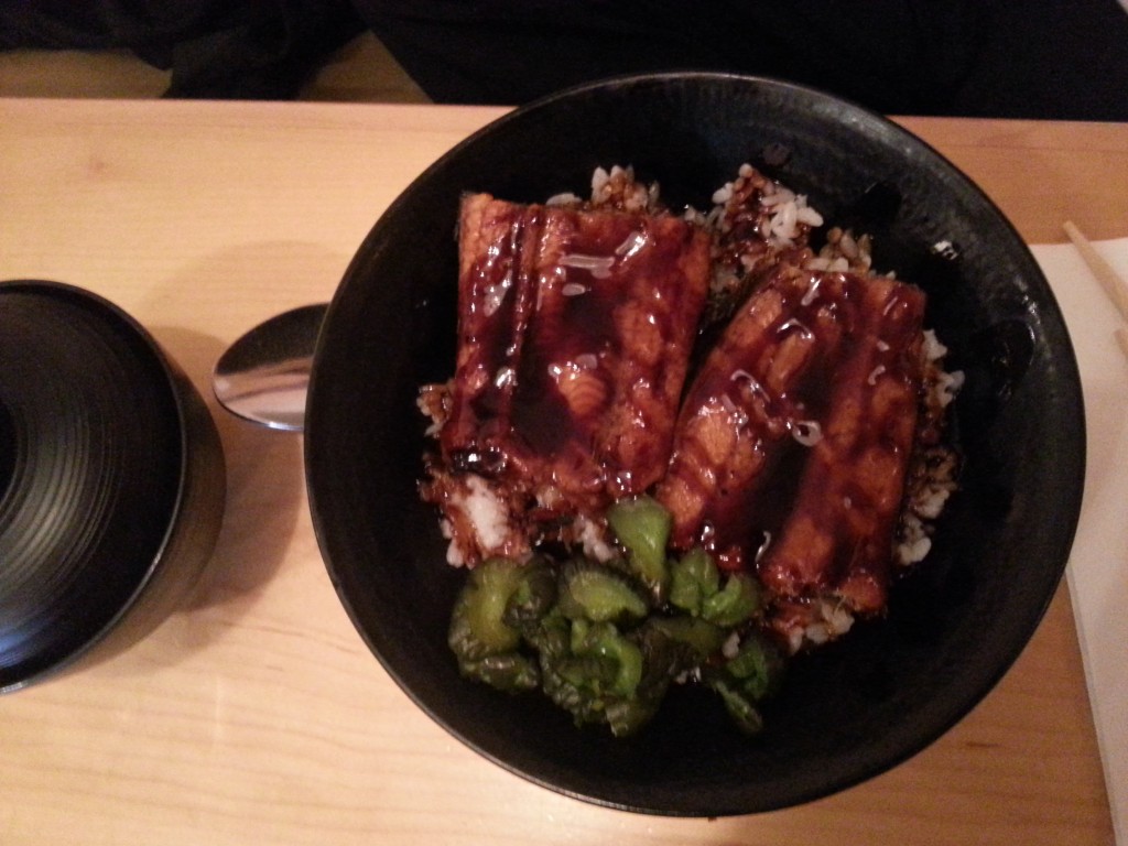 Unagi Don - Grilled eel fillets in eel sauce served with steamed rice, pickles and miso soup.