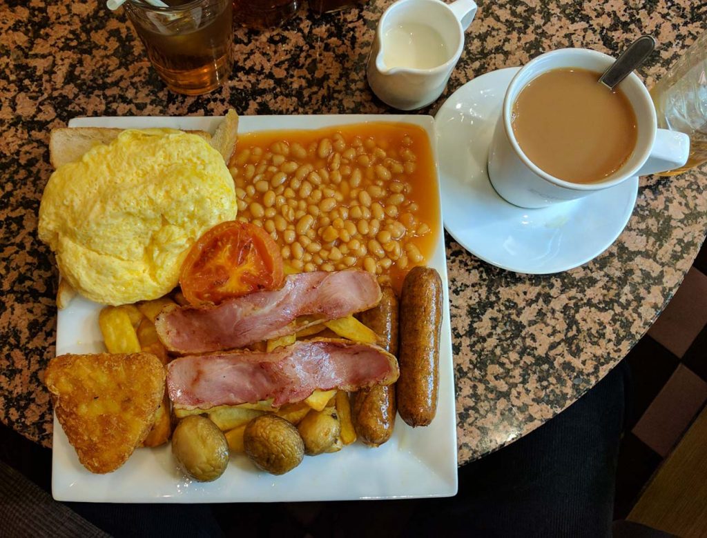 full english breakfast chantals omelette hash brown tea
