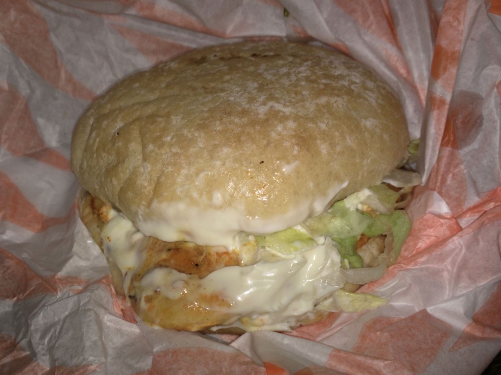 THE CHICKEN American cheese, mayonnaise, lettuce and red onions and topped with our peri peri glaze in hot, mild or BBQ