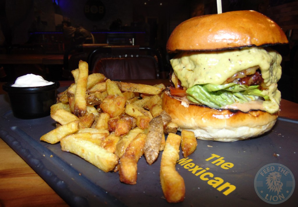 band of burgers camden The Mexican - Beef burger, jalapenos, chilli cheese, spiced tomato relish, guacamole & sour cream on the side £8.50 with Chips from £2.50
