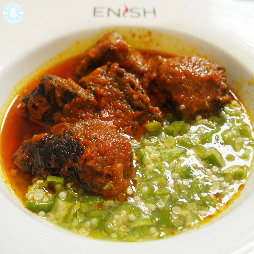 Enish Nigerian Finchley Restaurant Halal lamb okra yam 