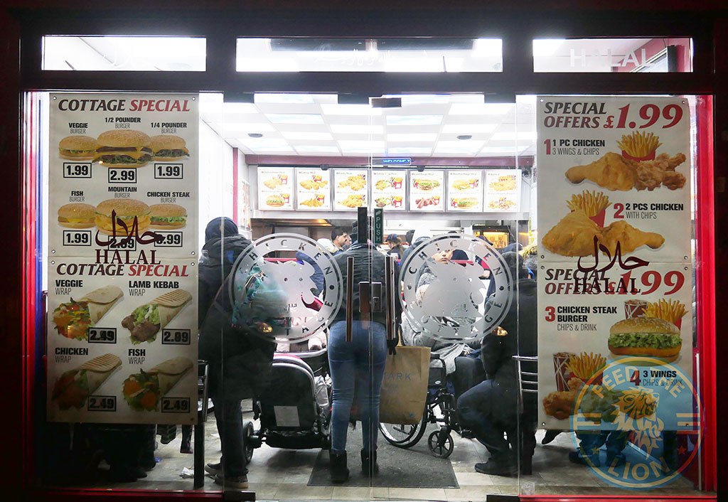 Chicken Cottage, Shepherds Bush, restaurant, Halal, London Feed the Lion